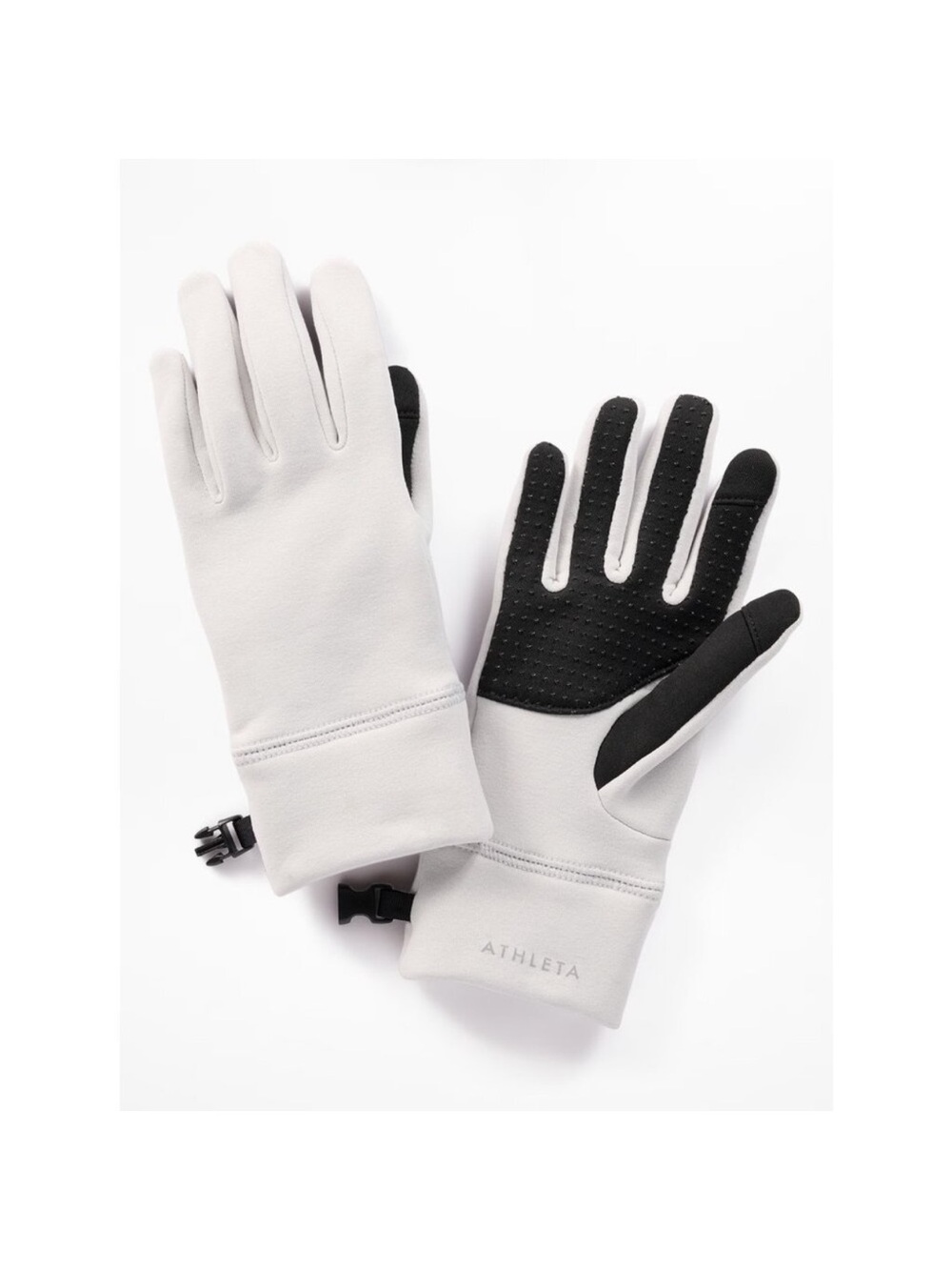 Athleta Nimbus Gray Black soft shell gloves nwt new in package light grey M/L